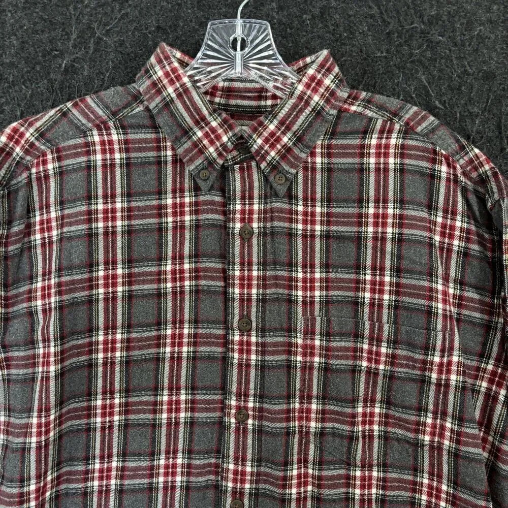 Vintage J.Crew Oarsman Shirt Men's Large Gray Red Plaid Flannel Pocket Casual